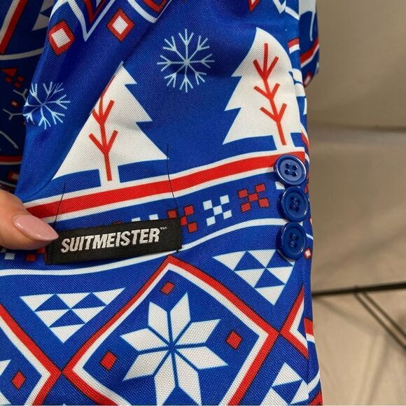 New with Tags Suitmeister Women’s Christmas Nordic Blue Printed Blazer Large - Picture 11 of 16